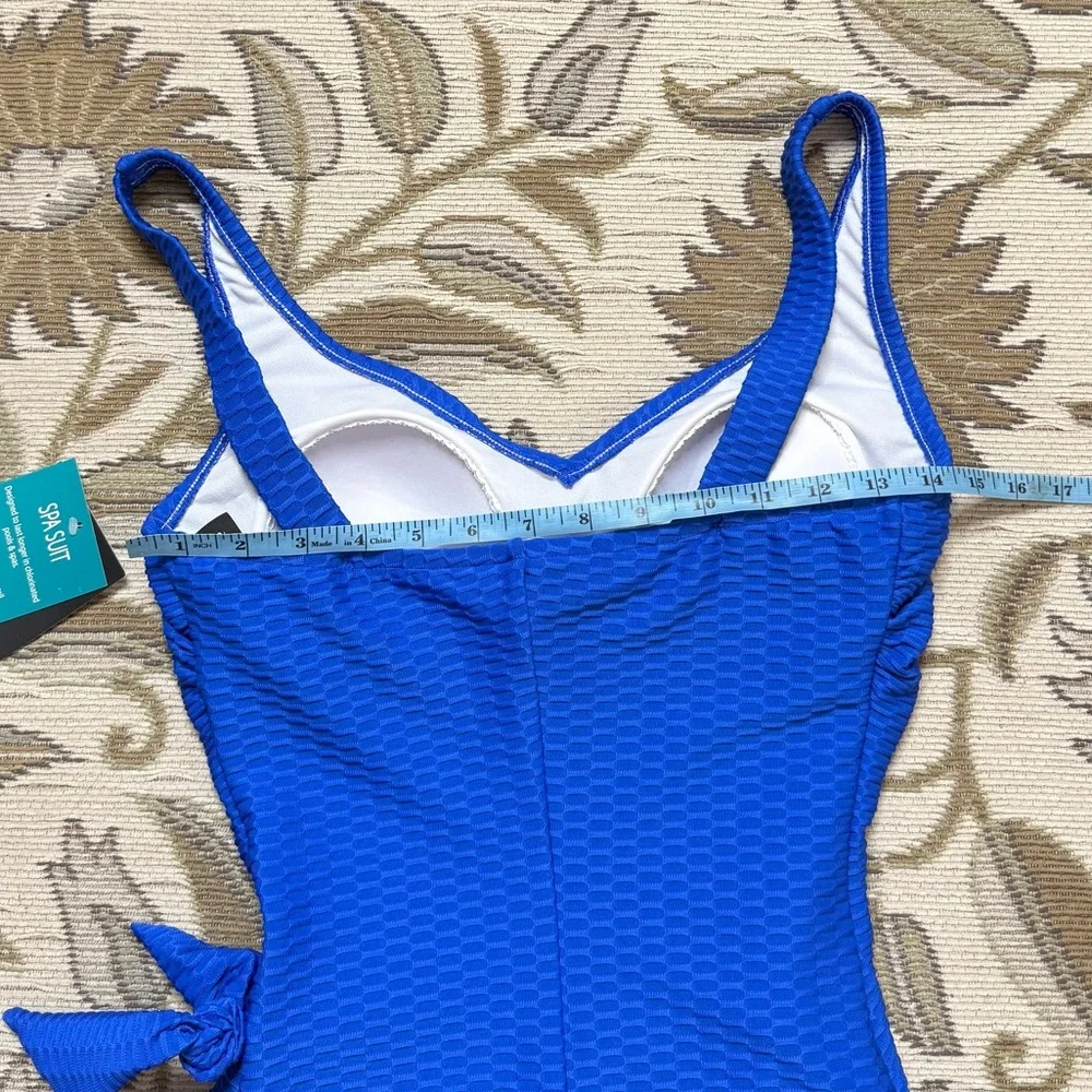 Maxine of Hollywood Swimsuit One Piece Spa Suit Sarong Front Cobalt 8 New